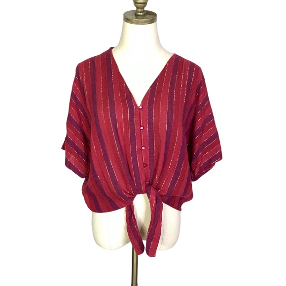 Rails Oversized Striped Button Down Crop MEDIUM 3371 - Picture 2 of 9